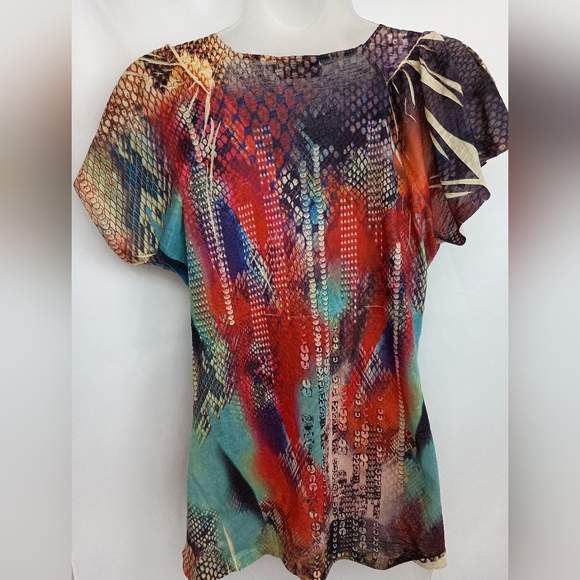 UNITY‎ WORLD WEAR Artsy Colorful Multicolor,Mob Wife, Animal Print V-Neck Top - Picture 6 of 8